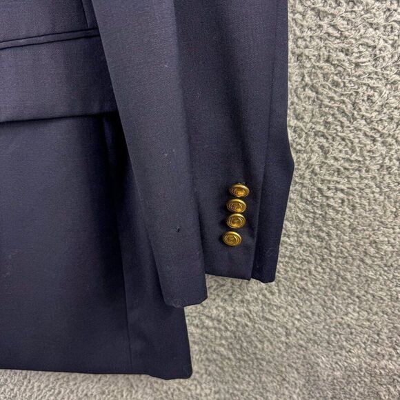 Chaps Blazer Men 44L Blue Wool Suit Jacket Business Casual Wedding Gold Buttons - Picture 3 of 15